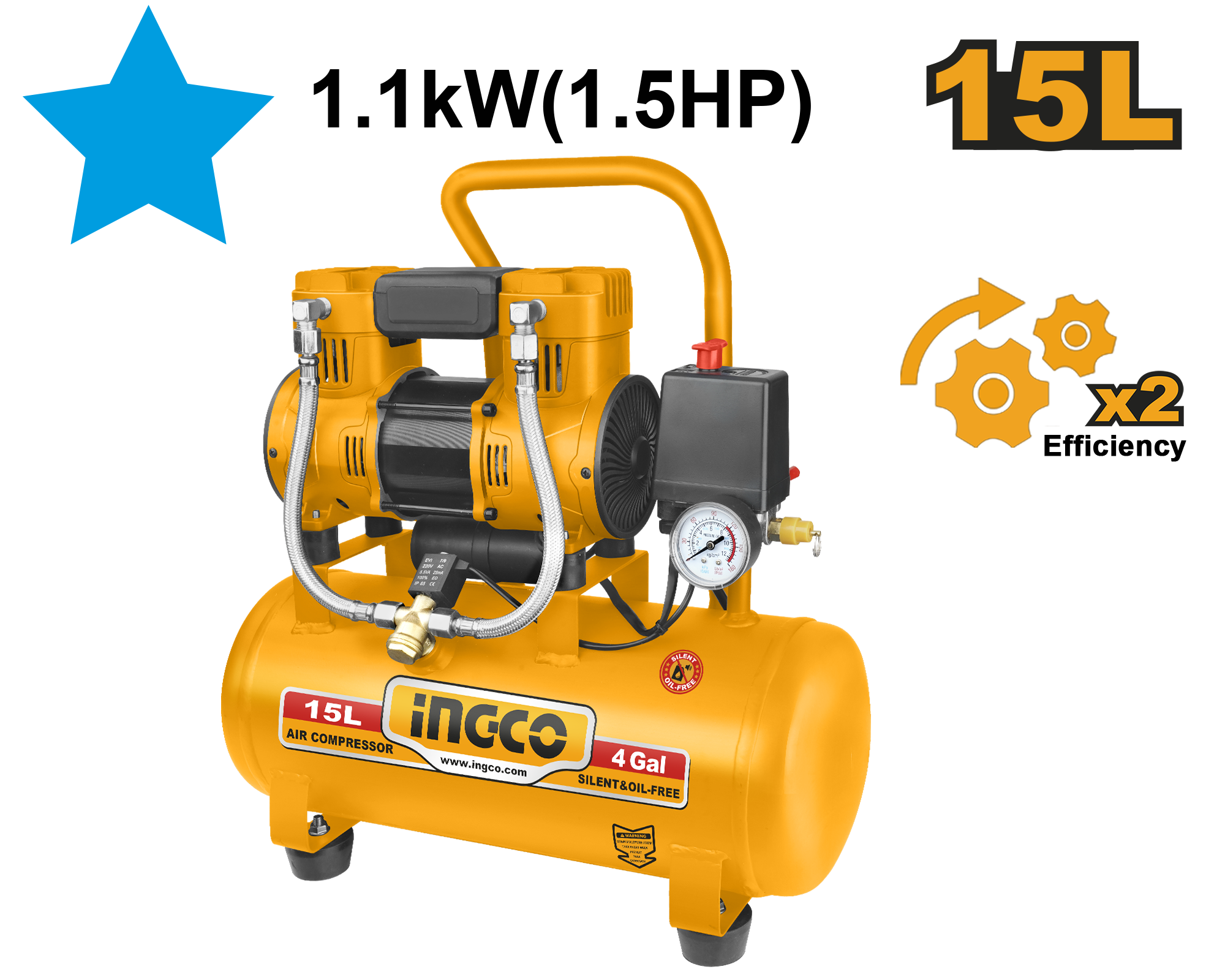 AIR COMPRESSOR 15L INGCO (SILENT OIL FREE) (ACS111152)