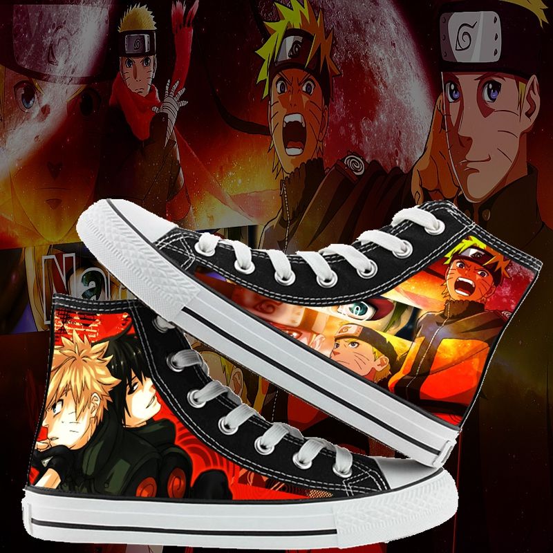 Naruto High-Top Canvas Shoes Japanese Anime Men and Women Couple Graffiti Casual Shoes. 