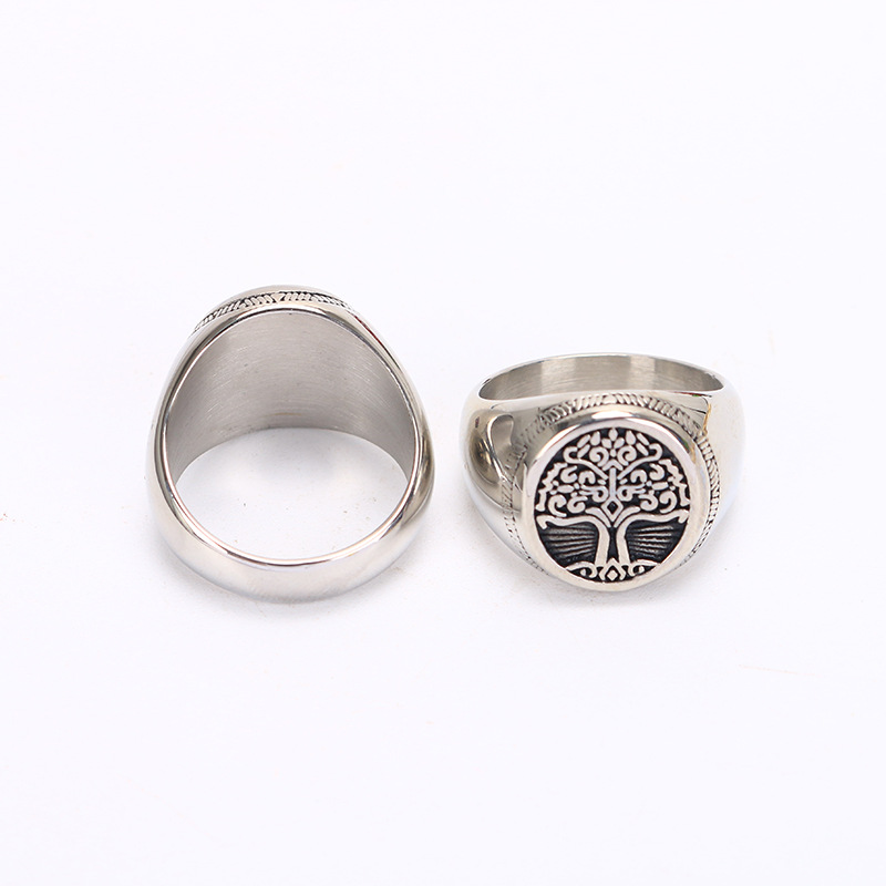 Nordic tree of life ring Titanium steel retro men's ring Viking personality niche design single index finger ring. 