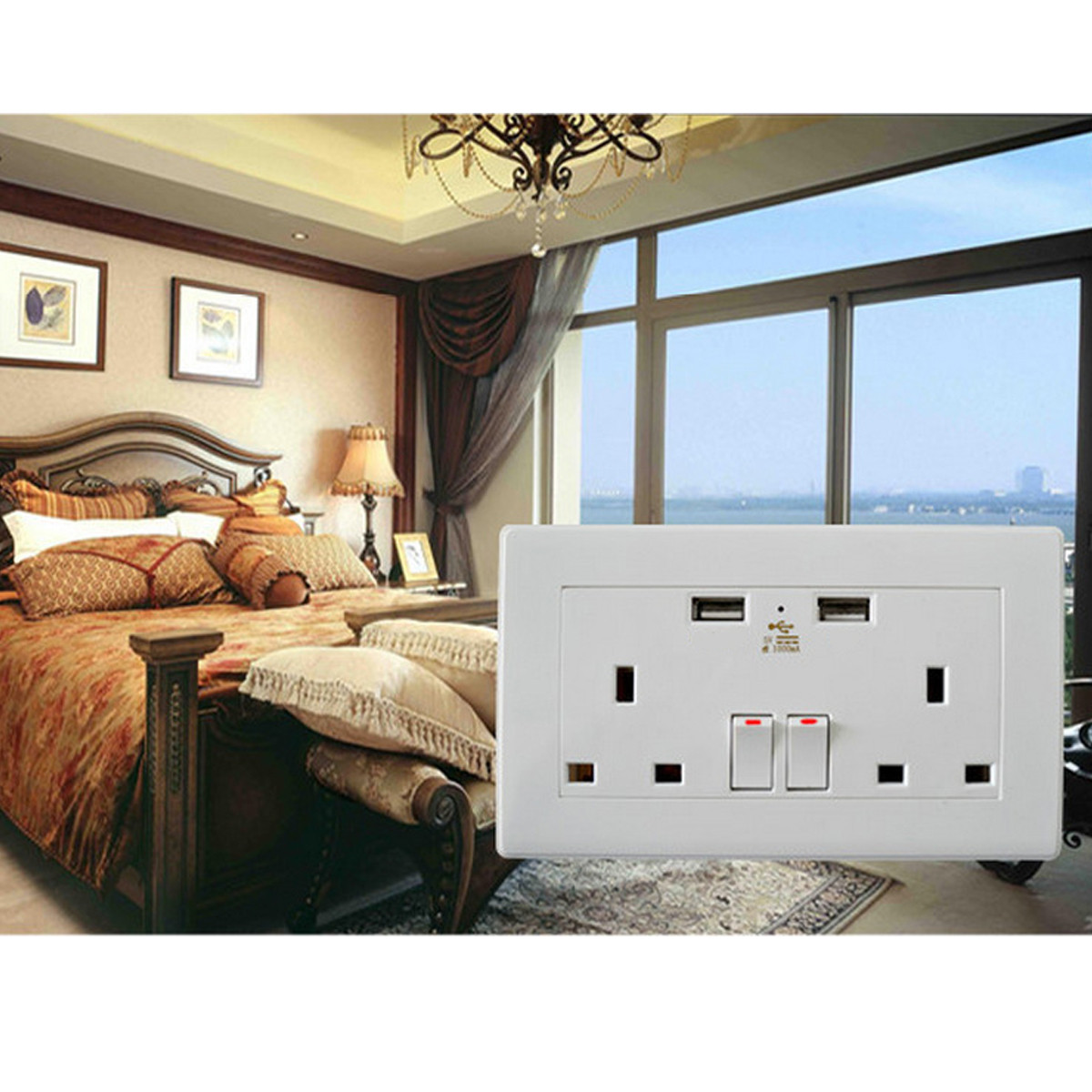 Universal Wall Socket USB Plug Double Power Outlet 16 Amp Charger 2-Gang Electric Port 5V 1A UK. 