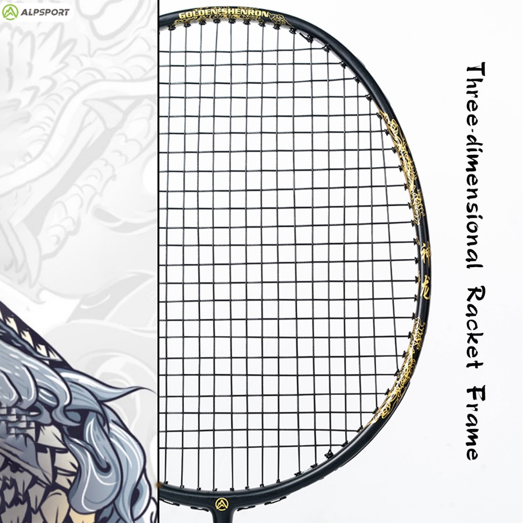ALP-SPORT ALP DRAGON SL Carbon Fiber Badminton Racket 4U | Dragon Embossing Design | 26lbs Pre-Strung | Head Heavy for Aggressive Play | 3-Year Durability Guarantee. 