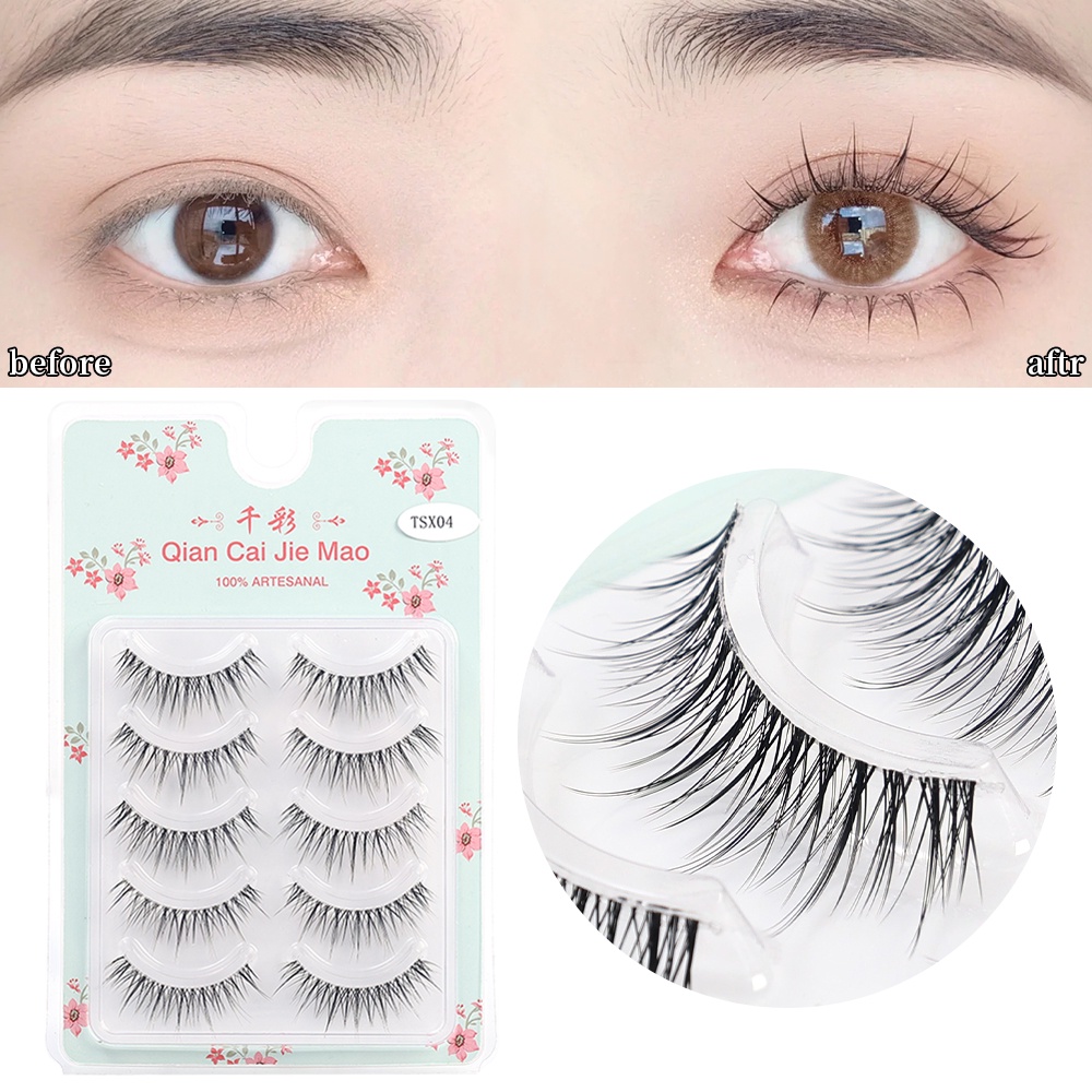 Ladies Beautify Eye Lashes Sticker Strip 5 Pairs 3D Black False Eyelashes Soft And Slender False Eyelash Set. 