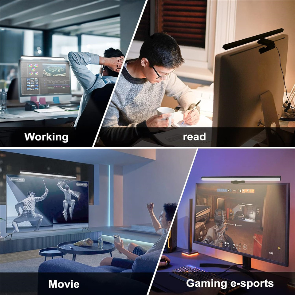 Eye-Care Desk Lamp 50cm LED Computer PC Monitor Screen Clip Light Bar Stepless Dimming Reading USB Powered Hanging Table Lamps. 