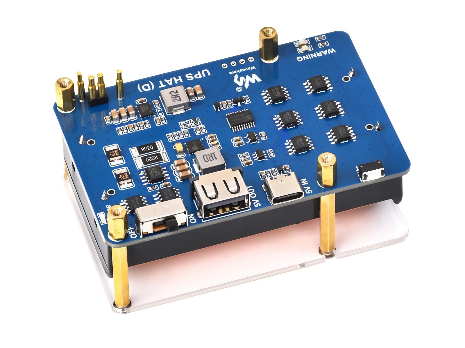Waveshare UPS HAT (D) for Raspberry Pi, Supports 21700 Li battery (NOT included), 5V Uninterruptible Power Supply, Pogo Pins. 