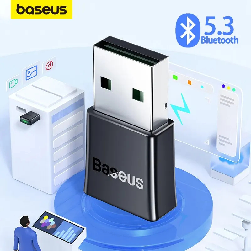 Baseus BA07 USB Bluetooth 5.3 Dongle Adapter for PC Speaker Wireless Mouse Keyboard Music Audio Receiver Transmitter Bluetooth. 