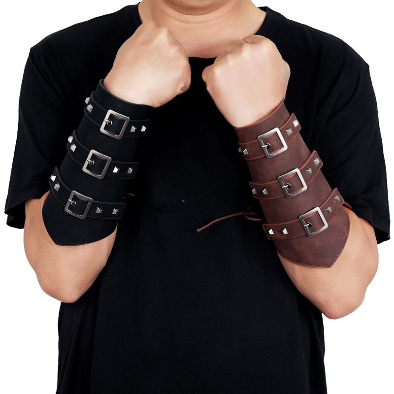 Knight Style Bracer Wide PU Leather Adjustable Cross Strings Arm Armor Arm Gauntlet Steampunk Waistband Unisex Bracer Protective. 