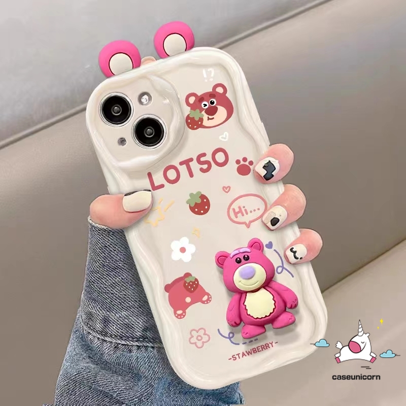 Cartoon 3D Doll Cute Strawberry Bear Lotso Phone Case For Redmi Note 12 10 11 9 8 10s Pro Max Redmi 9T 10C 9A A1 A2 10A POCO X5 M3 C55 MI 12 11 Lite Fashion Lovely Animals Wavy Curved Edge Soft Cover. 