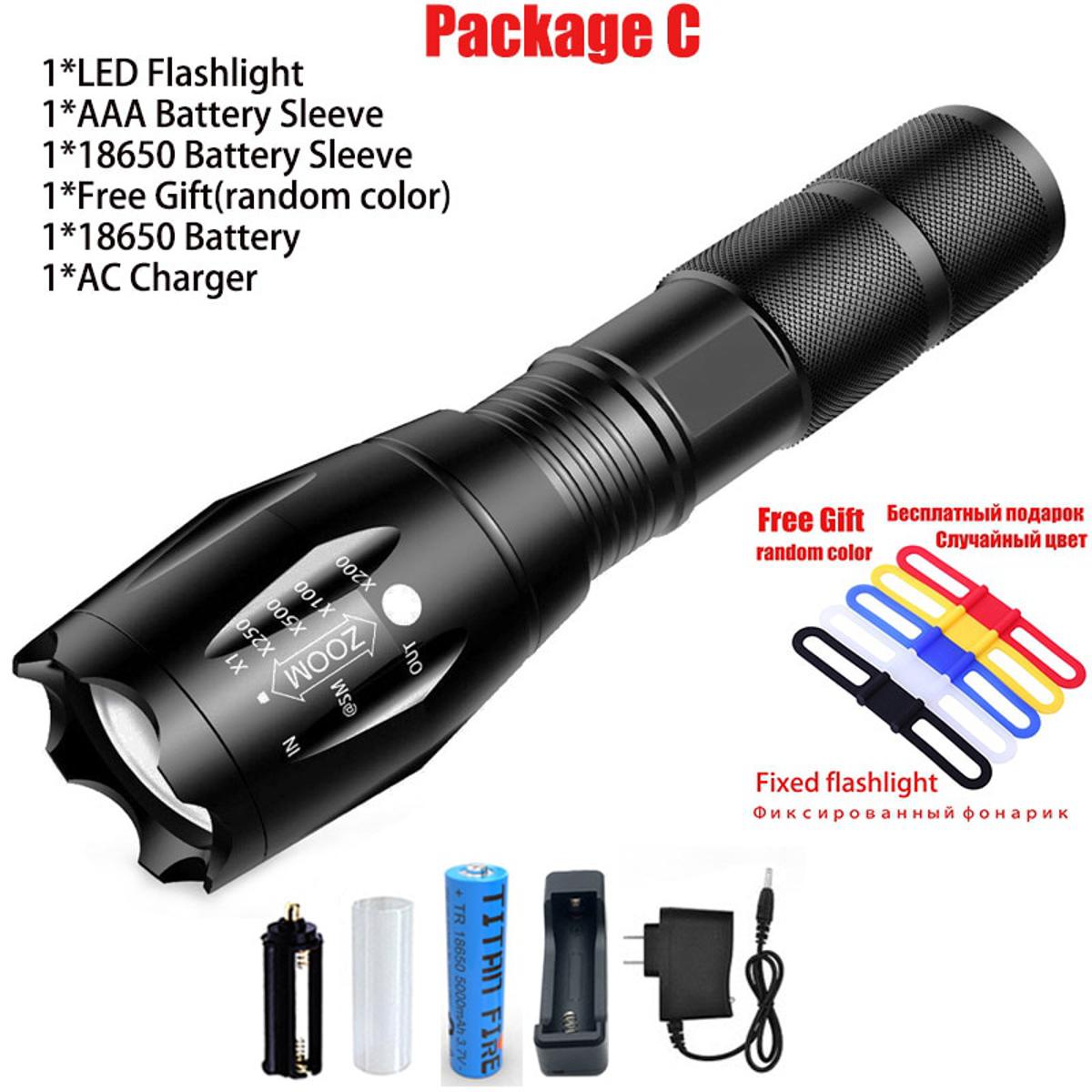 T20 Q250 Led  Ultra Bright T6/L2/V6 Torch Zoomable 5 Modes TL360 Waterproof Resistant Handheld Light Bike Light Lamp-T6 Chip(Bright) - Package C - T6 Chip(Bright)
