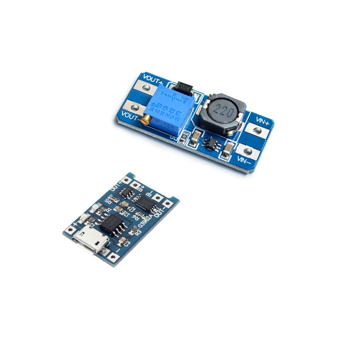 HW-357 TP4056 3.7V Lithium 18650 Battery Charging Protection With MT3608 2A Adjustable 4.5V-27V Step up Converter Module for DIY Router UPS