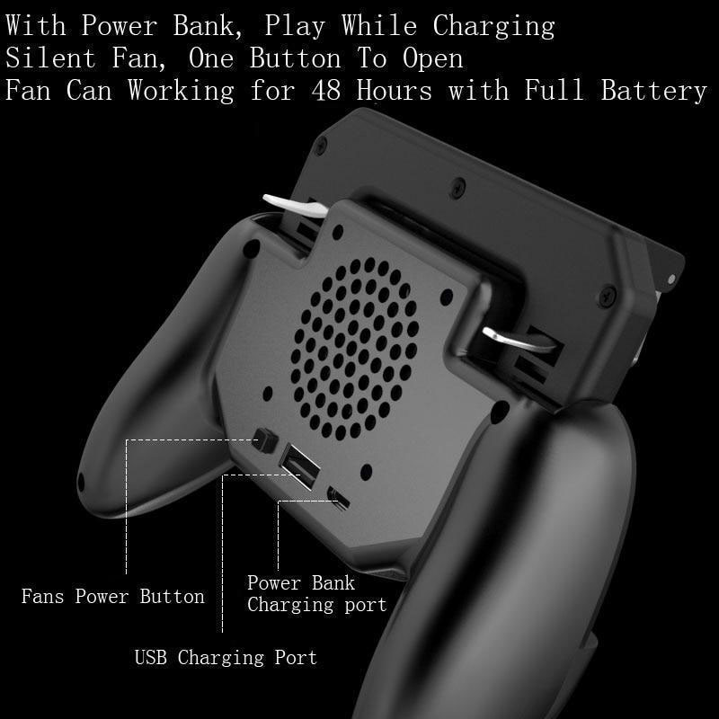 PUBG BEST Quality Controller Gamepad Pubg Mobile Trigger L1R1 Shooter Joystick Game Pad Phone Holder Cooler Fan with 2000mAh Power Bank. 