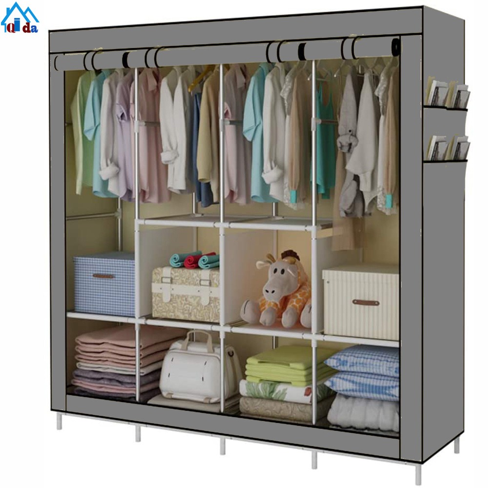 Portable Wardrobe Clothing Wardrobe Shelves Clothes Storage Organiser with 4 Hanging Rail,Black Closet