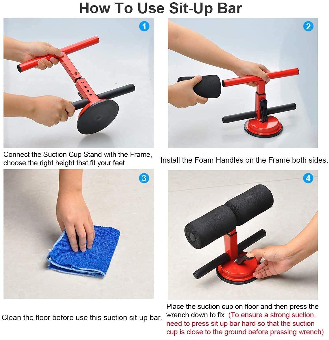 Sit Up Bar Portable Adjustable Sit ups Assistant Device Ab Workout Equipment Self Suction Sit up Floor Bar Abdominal Leg Muscle Training. 