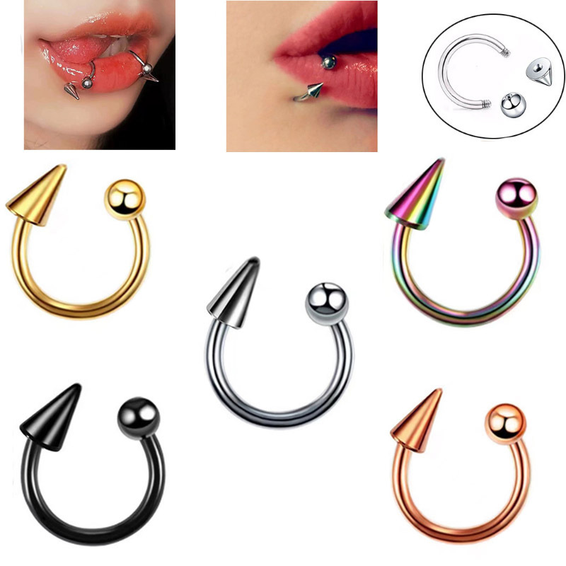 European and American new style multi-color tapered C-shaped lip ring stainless steel hypoallergenic lip nail Amazon AliExpress foreign trade