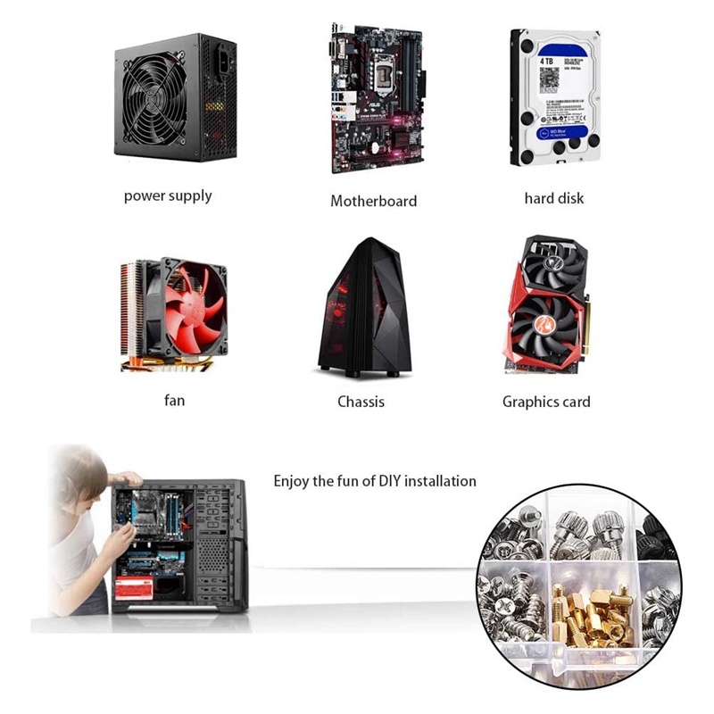 280PCS Computer Screw Standoffs Set Kit M3 M3.5 M5 Screw for Hard Drive Computer Case Motherboard Fan Power Image. 