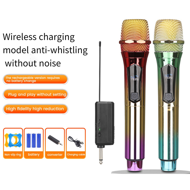 Wireless Microphone, Handheld Dynamic Microphone Wireless Mic System Set with Rechargeable Receiver C Easy to Use. 