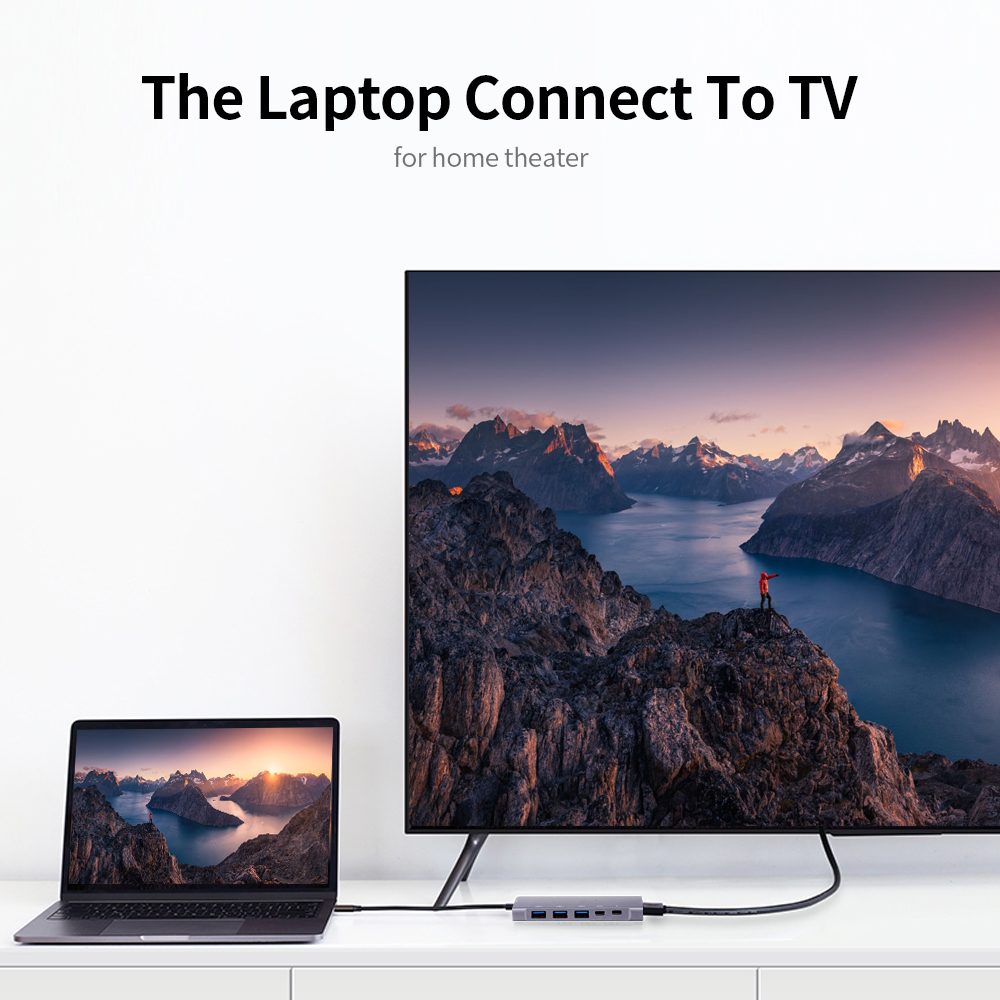 9-in-1 Multifunctional Type-C to 4K HD Hub PD Charge/Data Transfer/USB3.0/SD TF Card/HD/3.5mm Audio. 