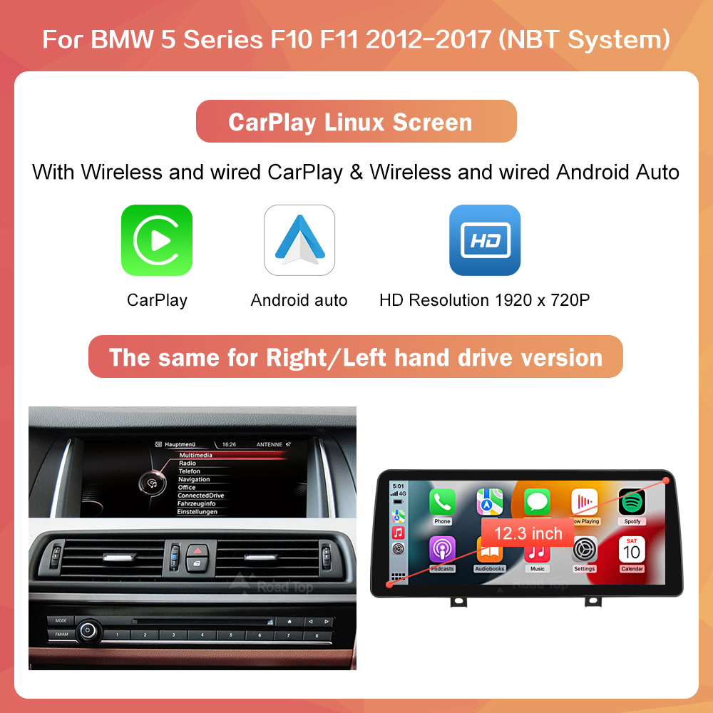 Wireless CarPlay Android Auto Car Radio Multimedia Player Linux Display Screen For BMW 5 Series F10 F11 2012-2017 CIC NBT. 