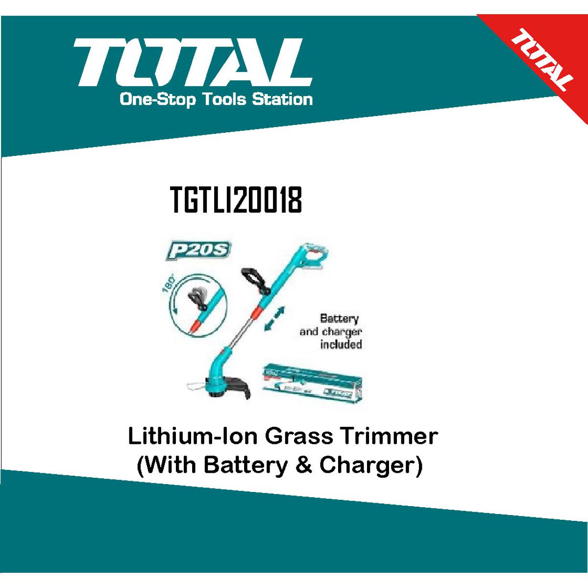 TOTAL Cordless Grass Trimmer 20v with battery and charger TGTLI20018. 
