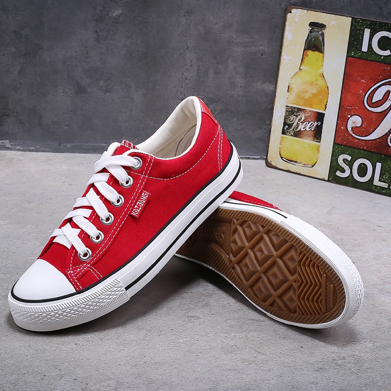 Kaibang Preppy Style Classic Men's Canvas Shoes Lovers Shoes Flat Lace-up Pure Color All-Matching Shoes Large Quantity Low Price. 