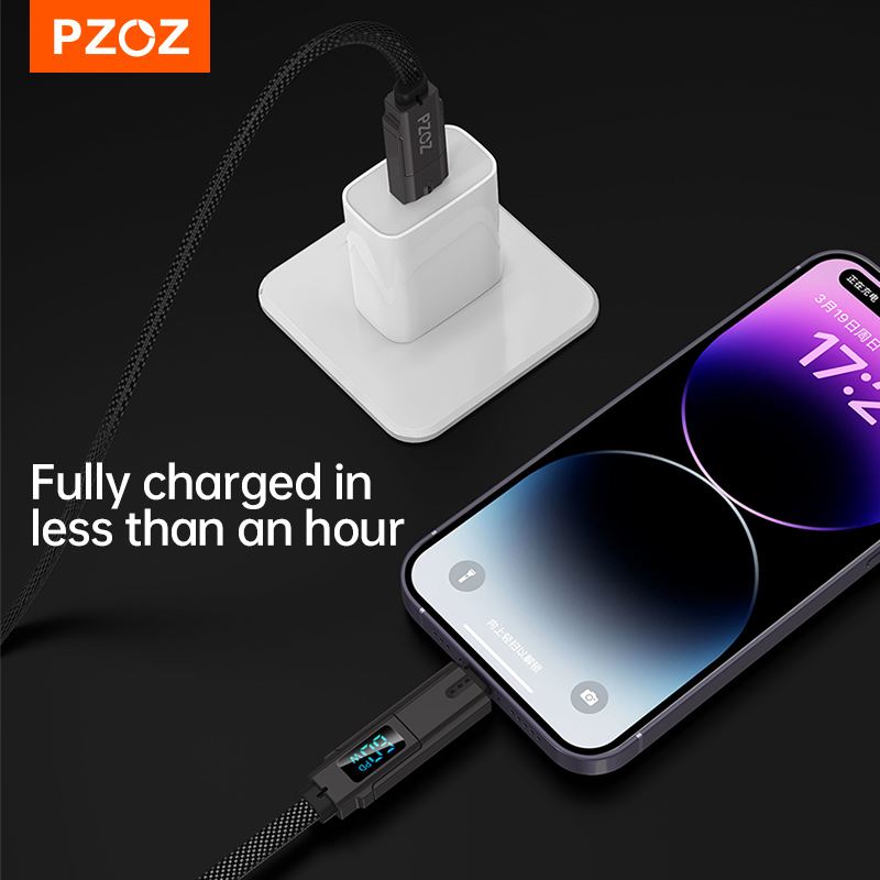 PZOZ 4 in 1 60W PD USB C Cable Digital Display Fast Charging For iPhone 15 14 13 12 Pro Max MacBook iPad USB Type C Cord Charger. 