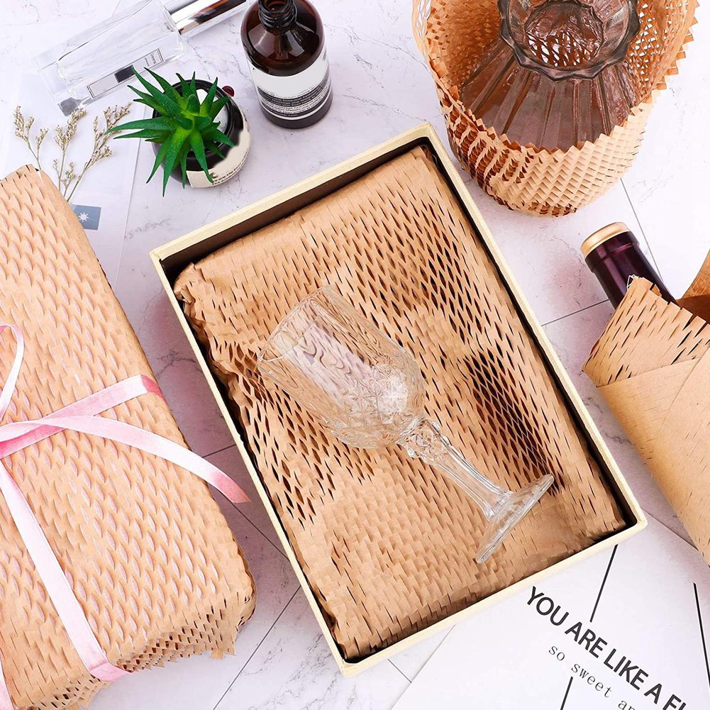 1 Roll Recycled Packing Paper 12Inch x 33FT Eco Honeycomb Paper for Moving Packaging Wrap Recyclable Cushion Material. 