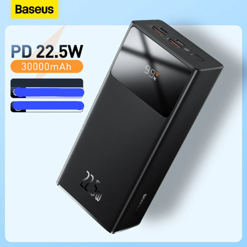 Baseus Power Bank 30000mAh 22.5W Star-Lord Digital Display Fast Charge with  USB to Type-C 3A 0.3m Black Cable. 