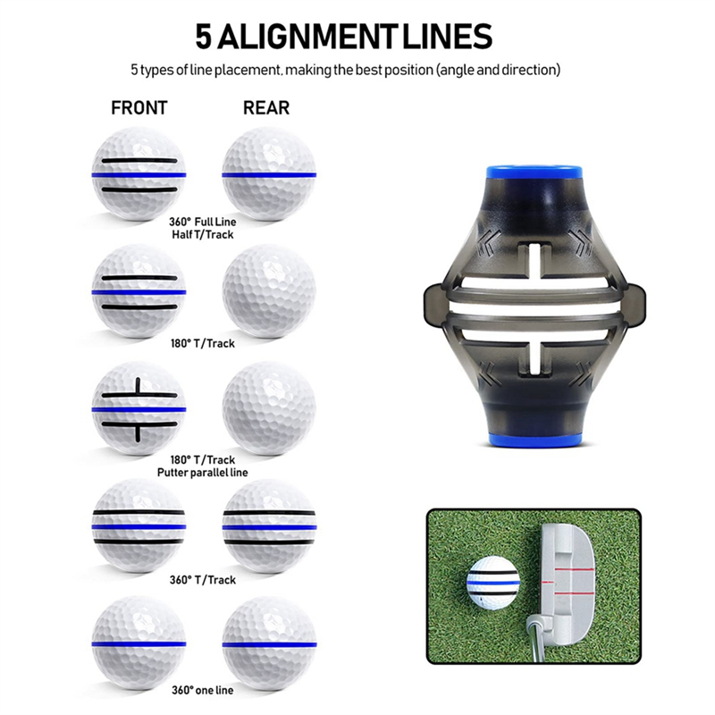 Golf Ball Line Marker Drawing Tool and Mark Pens Set Template Alignment Putting Marking Liner 360-Degree Rotation Tools Easy to Use. 
