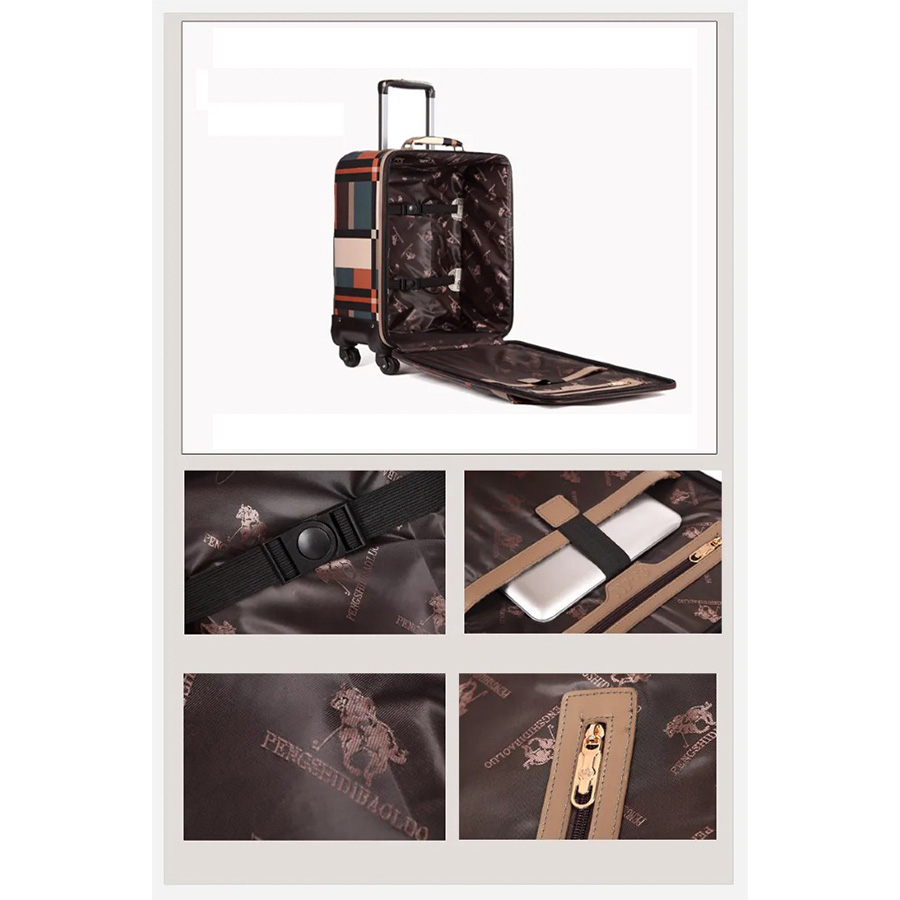 BOJUEGZI 18Inch Leather Pilot Trolley Suitcase Wt Lock-001. 