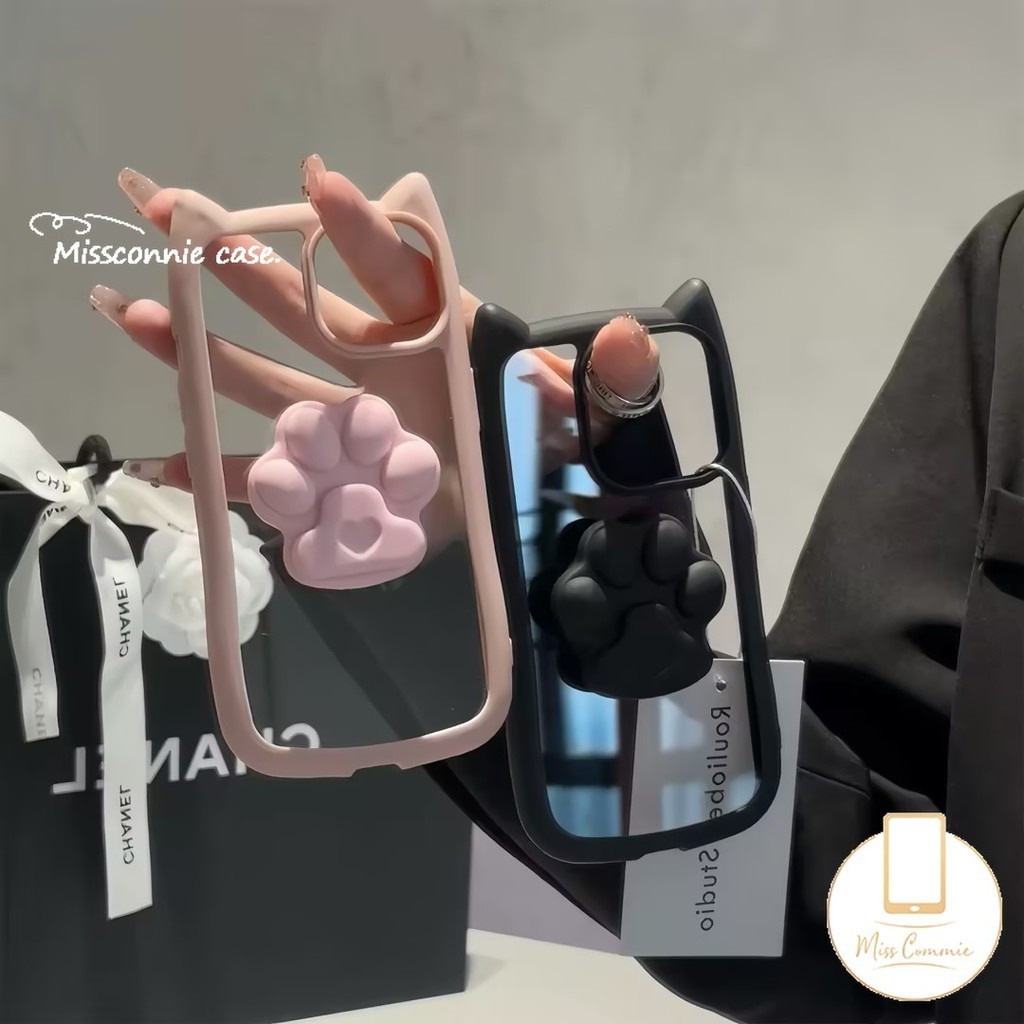 Cute Cat Scratch Bracket Braided Bracelet 2 In 1 Acrylic Simple Candy Solid Color Case Compatible for IPhone 15 11 13 12 14 Pro Max 15 14 13 12 Pro 12Pro Cartoon Cat Ear Soft Case