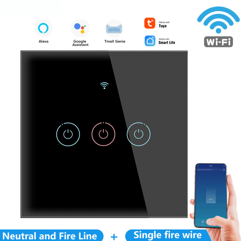 Aubess Wifi EU Wall Touch Switch Smart Light Switch 1/2/3 Gang Required Tuya Smart Life Home Support Alexa Google Home