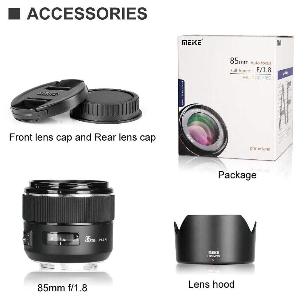 Meike 85mm F1.8 Auto Focus Full Frame Aspherical Medium Telephoto Portrait Prime Lens for Canon EOS EF Mount DSLR Cameras. 