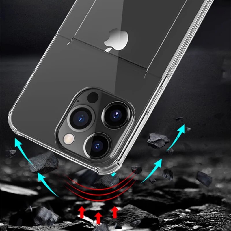 Clear Card Holder Phone Case For iPhone 15 14 13 12 Mini 11 Pro Max XS MAX XR X Transparent Soft Silicone Credit Slot Back Cover. 