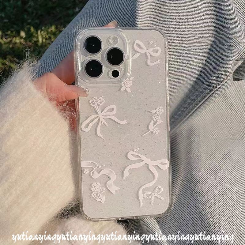 Graffiti Creativity Simple bowknot Painting Casing Compatible for IPhone 13 11 12 15 14 Pro Max 14 15 8 7 6s 6 Plus 7Plus XS XR X Max SE 2020 Cartoon Bracelet Glitter Powder Cover