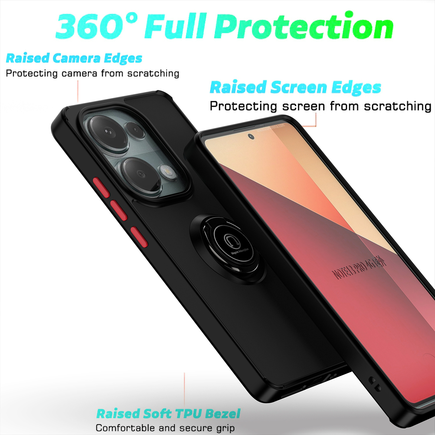 lthmy for Xiaomi Redmi Note 13 Pro 5G case ring Holder Kickstand Matte Back Soft Bumper Hybrid Protective Cover case. 