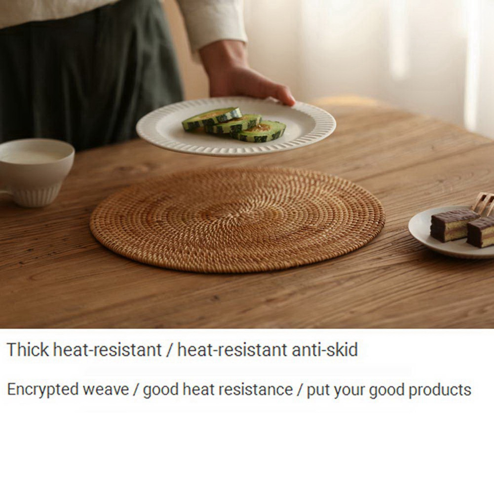 3X Rattan Woven Placemats Oval Round Table Mats Non Slip Heat Resistant Place Mat Natural Multipurpose Placemat 30X40cm. 