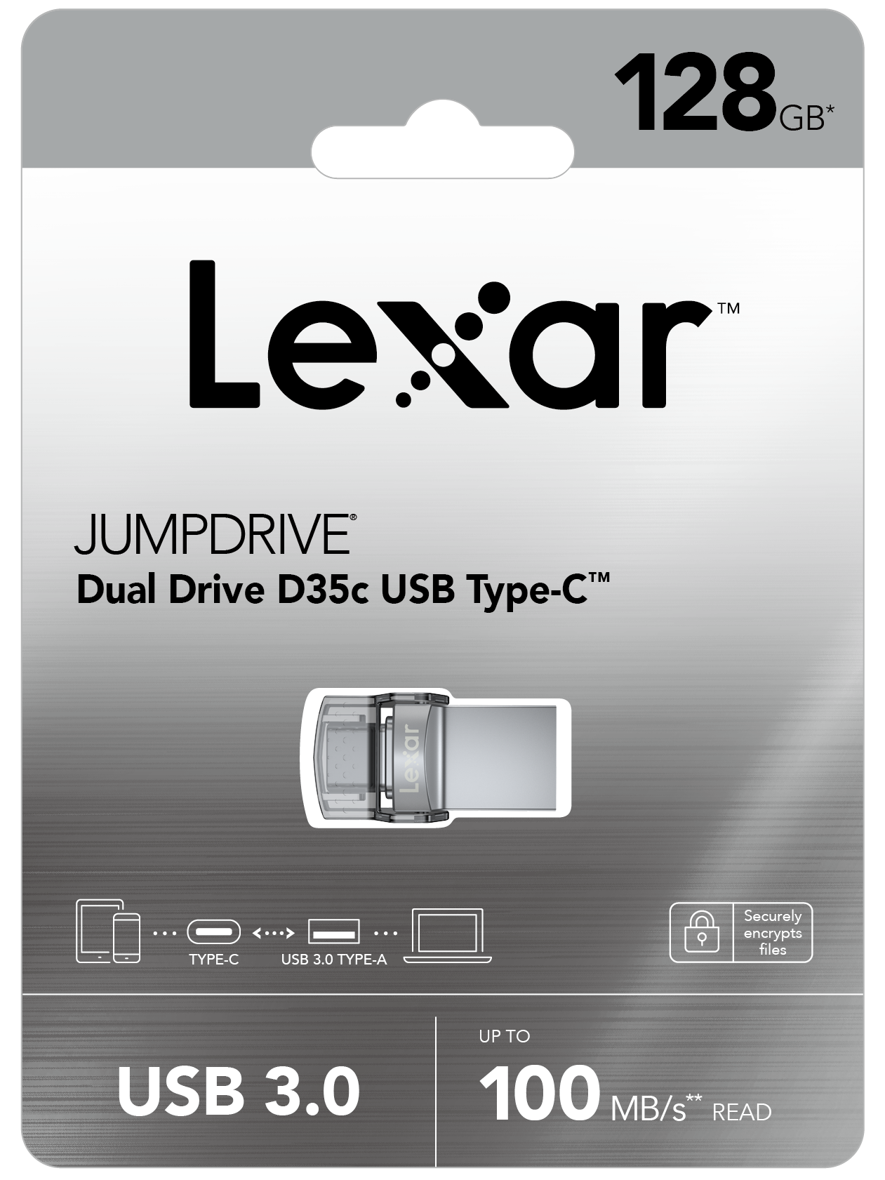 Lexar 128GB JumpDrive Dual Drive D35c USB 3.0 Type-C