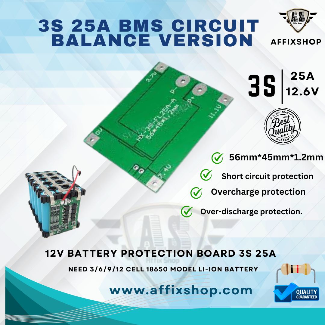 3S bms 12V 25A Li-ion 18650 cell Protection Board Balance Module - BMS circuit. 