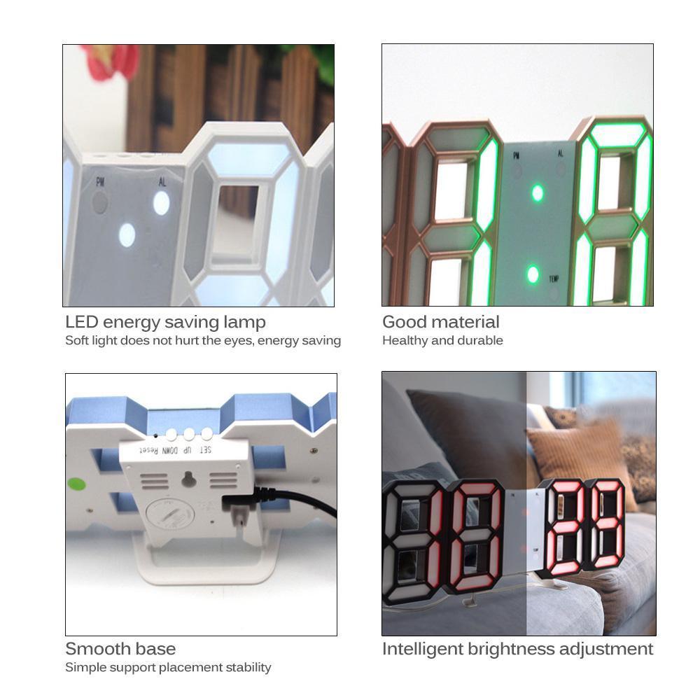 Goglor 3D LED Wall Clock Modern Digital Table Desktop Alarm Clock Nightlight Saat Wall Clock Watch For Home Living Room 24 or 12 Hour. 