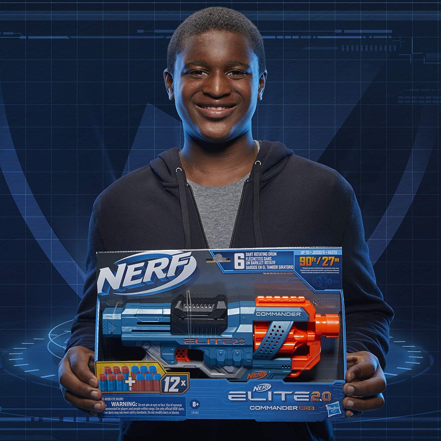 NERF Elite 2.0 Commander RD-6 Blaster, 12 Official Darts, 6-Dart Rotating Drum, Tactical Rails, Barrel, and Attachment Points. 