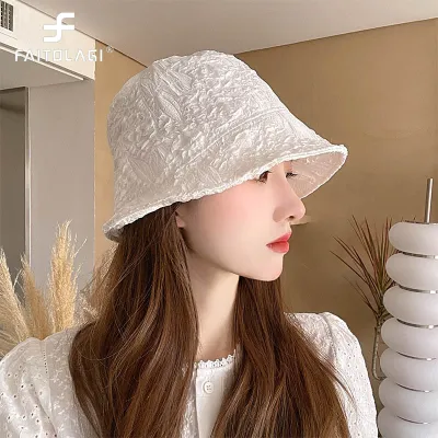 Summer Korean Bucket Hat For Women Lady Wide Brim Foldable