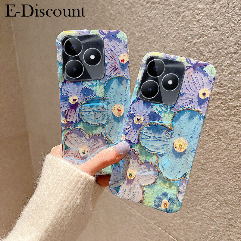 New Phone Case For Realme C53 Cover Soft Blue Light Oil Painting Flower Silicone Anti Shock For Realme C53 Case
