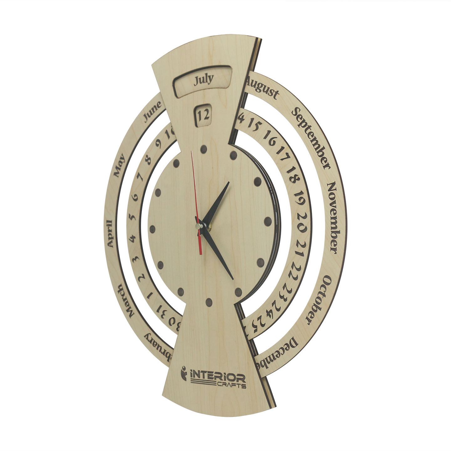 Daily Changeable Wooden Circle Calendar with Wall Clock - Office and Home Decor. 