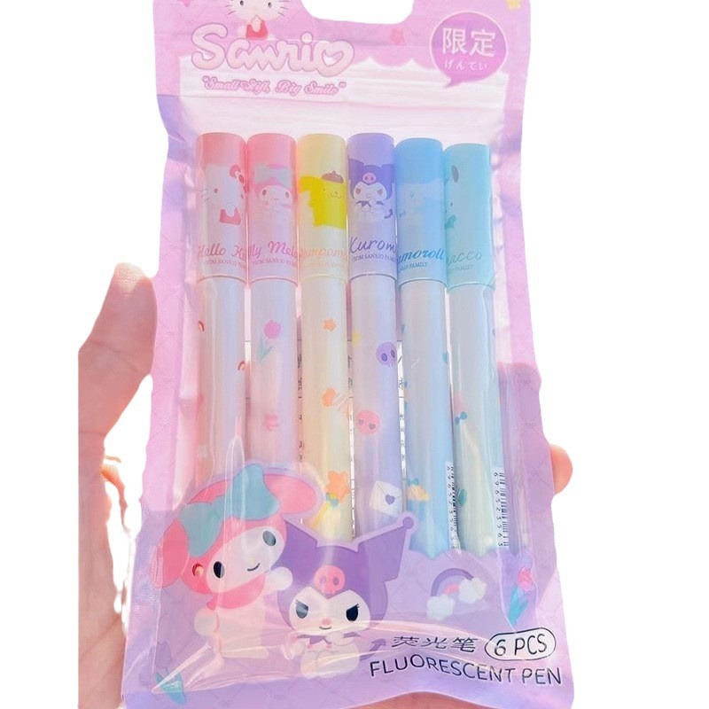 Cartoon eye protection color graffiti pen student handbook annotation highlighter eye color double-ended highlighter set. 