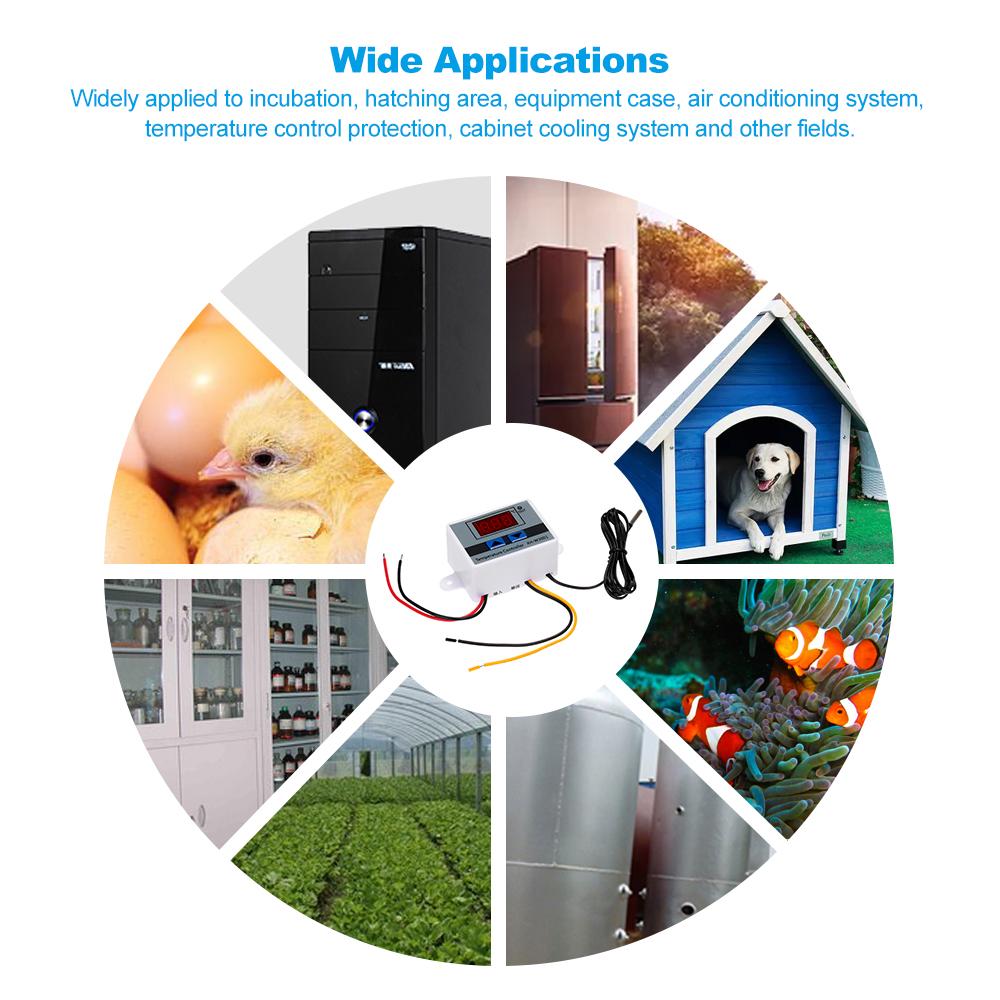 XH-W3001 Intelligent Digital Microcomputer Temperature Controller LEDs-Display Mini Thermostat Switch Heating/Cooling Temperature Control Switch with Water-resistant Sensor Probe 24V. 