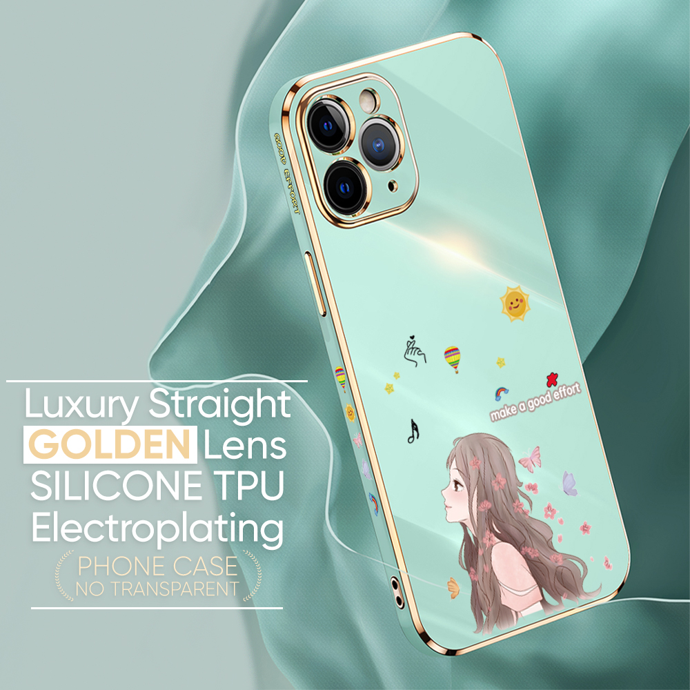 TA for Redmi Note 8 Back Cover + Free Lanyard Charming Girl Luxury 6D Plating Case Side Pattern Soft Silicone Square Phone Cases. 