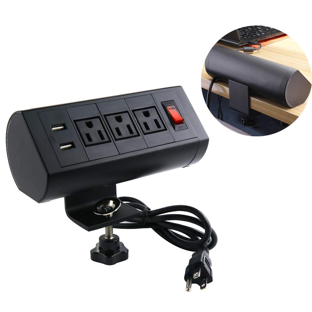 Table Clamp Mount Power Outlet USB,Surge Protector Power Strip,Desktop Power Center Work Surface Portal Built in Break Switch. 