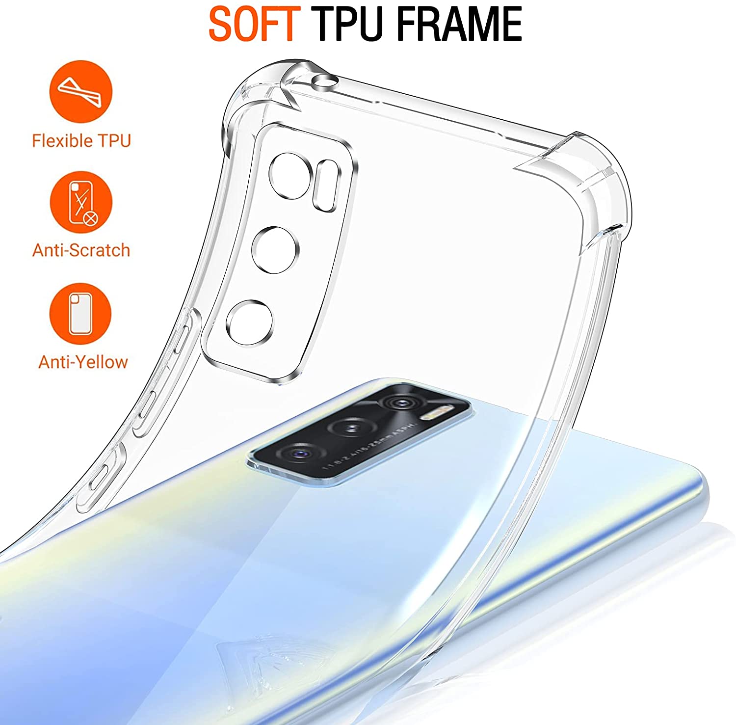 For Vivo V20 SE Back Cover Shockproof Transparent Soft TPU Silicone Protector Phone Case with Shock Absorption Bumper Corners. 