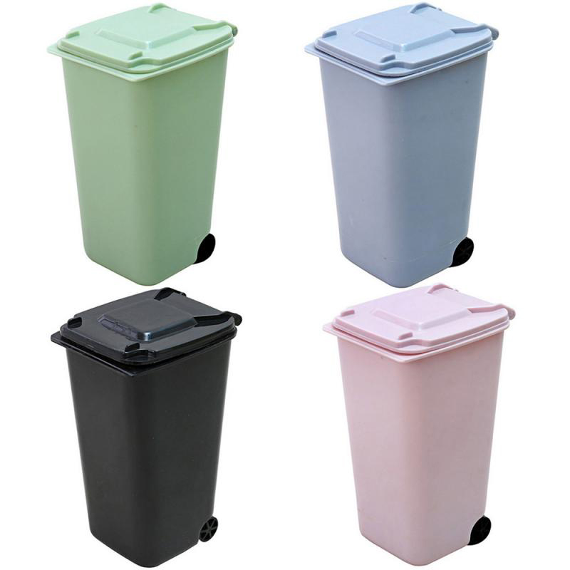 Mini Desktop Trash Can Plastic Waste Bins With Lid Household Clean Trash Desk Sunlight Mall - dustbin. 