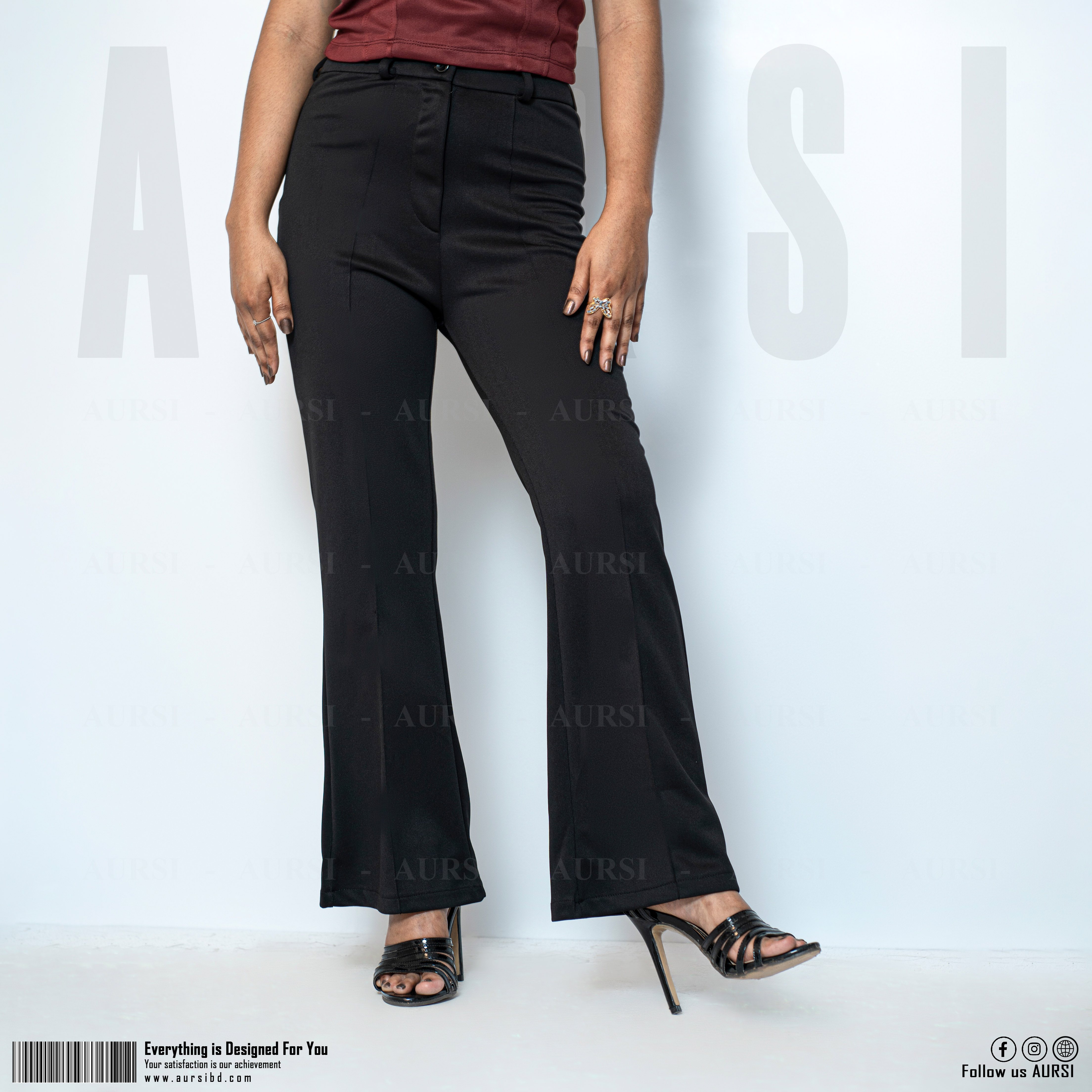 AURSI Bell Bottom High Waist Ladies  Flare Pant | Interlock Polyester Spandex Fabric - Stretchable. 