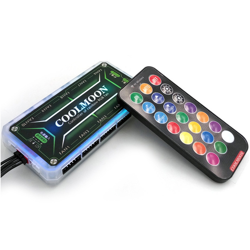 RGB Fans Remote Controller 12V 5A Color Controller with 10pcs 6pin Fan Port 2pcs 4pin Light Bar Port with Nice material. 